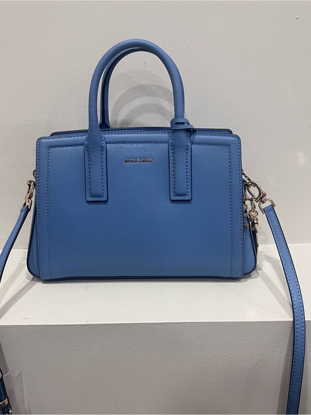 Michael Kors Sky Blue Leather Satchel with Removable Strap